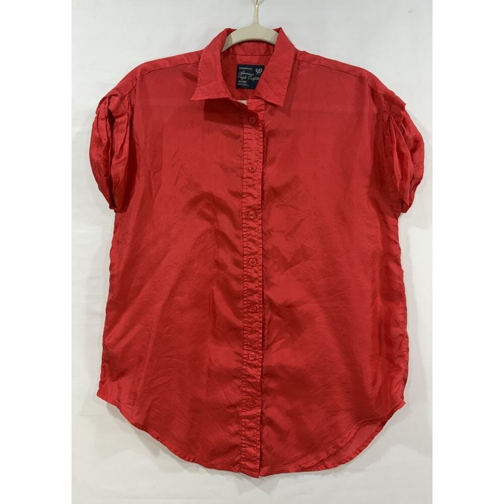 Vintage American Eagle Outfitters Women's Silk Red Button Up Top Sz XS 1990s